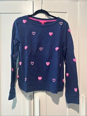 Lilly Pulitzer Navy Sweatshirt with Bright Pink Hearts